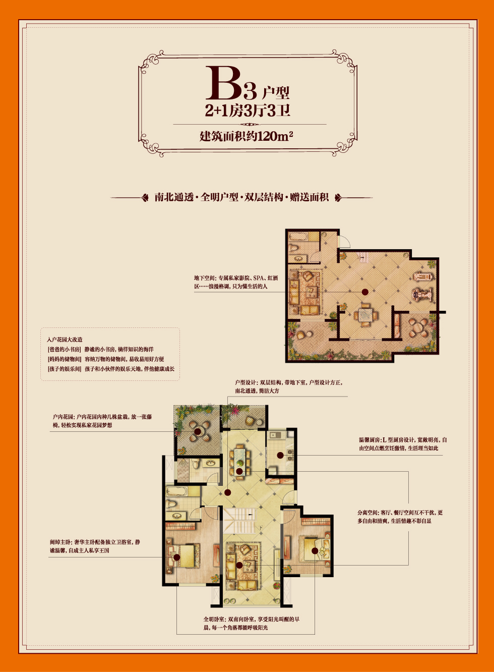 南悦豪庭-户型图-B3户型-2+1房3厅3卫 约120㎡